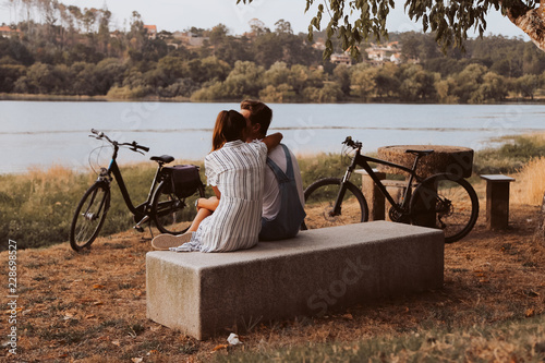 Couple having a romantic date with bicycles