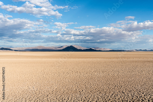 Dry desert lake shadows at the end of the Mojave river near Zzyzx and Baker in Southern California. 