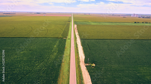 Aerial Nebraska Flat Farming Fields Endless Road