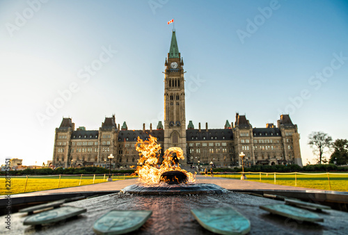 Center Block and the Peace Tower in Parliament Hill at Ottawa in Canada