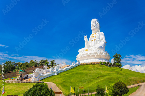 Landscape of Wat Huay Pla Kung temple Statue of Guan Yin travel destination the famous place religious attractions of Chiang Rai province, Northern of Thailand.