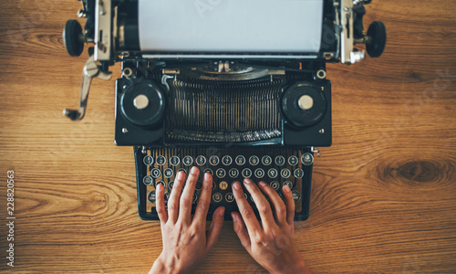 Typing on the vintage typewriter 