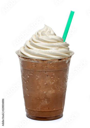 Frappuccino white whip cream in takeaway cup mockup or mock up template isolated on white background