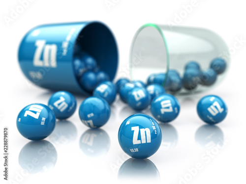 Capsule with zinc Zn element. Dietary supplements. Vitamin capsule isolated on white.