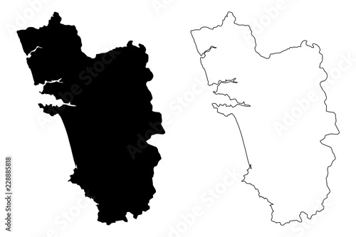 Goa (States and union territories of India, Federated states, Republic of India) map vector illustration, scribble sketch Goa state map
