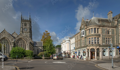 City of Tavistock Dartmoor England Great Brittain. Centre and St Eustachius' Church. Devon. United Kingdom.