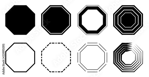 Octagon icon pack. Geometry octagonal eight sided polygon octagon line. Vector illustration