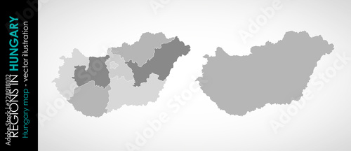 Vector map of Hungary regions gray monohromatic 