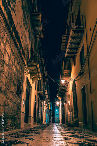 Night, ancient, historical city. Alcamo, Sicily, Italy