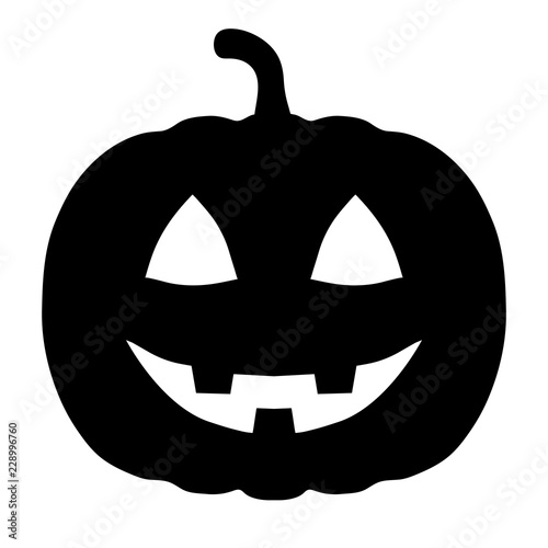 Minimalist, black, silhouette carved pumpkin icon. Scary Halloween pumpkin. Isolated on white