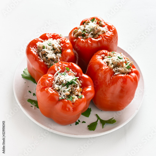 Baked stuffed red bell pepper