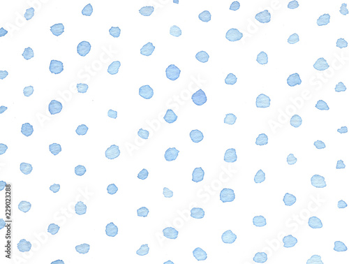 Blue watercolor background. Watercolor polka dot. Bright splashes isolated on white.