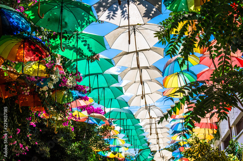 Multicolored umbrellas above street at Nicosia, Lefkosa, North Cyprus