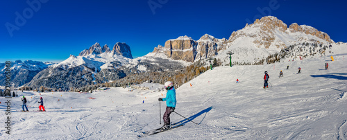 View of terrace of the dolomites and langkofelgroup