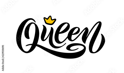 Queen word with crown. Hand lettering text vector illustration