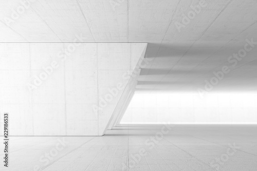 Abstract Empty space with white wall. Modern blank showroom with floor. Future concept. 3d rendering.