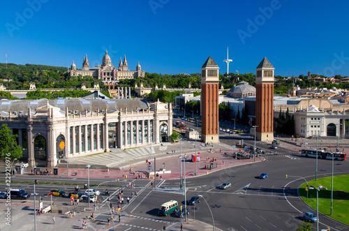 Aerial view of Plaza de Espanya Square, Barcelona, Catalonia, Spain