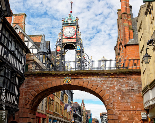 Famous clock on Eastgate in Chester, England, which was erected (at the site of the entrance to the original Roman fort Deva Victrix) to commemorate the 1897 Diamond Jubilee of Queen Victoria