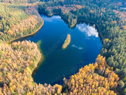 The lake Glubelka in Belarus. Autumn. Drone HDR-photo