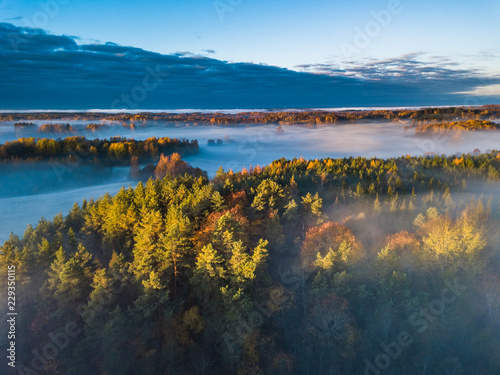 Aerial view of fog at Autumn, Lithuania