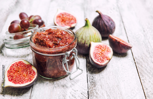 Figs jam in jar Fruit marmalade Homemade preserving