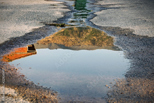 Image reflected in a puddle