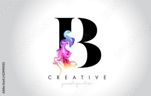 B Vibrant Creative Leter Logo Design with Colorful Smoke Ink Flowing Vector.