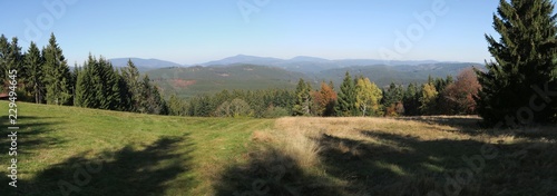 panorama view with summit of Lysa hora in Beskydy mountains in Czech Republic