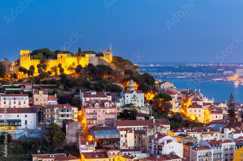 Lisbon city skyline at twilight , Portugal