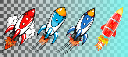 Set of rockets in retro pop art style vector illustration