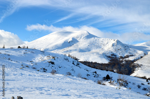 Beautiful winter landscape, with volcanic mountain