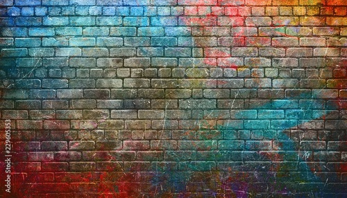 Colorful graffiti brick wall