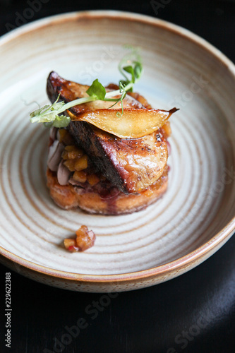 Foie gras with apple and pear chutney on the toast
