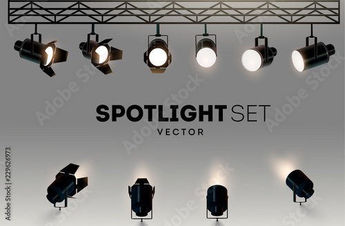 Spotlights realistic transparent background for show contest or interview vector illustration