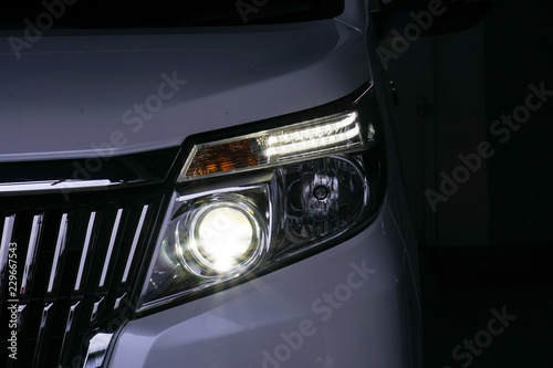 xenon headlight on a white car