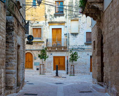 street view with flower pots in Apulia region. Modugno, Apulia