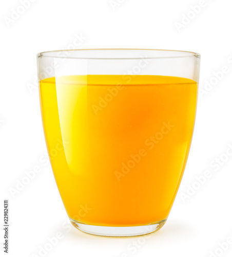 Orange juice in glass Cup close up on a white. Isolated.