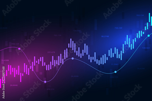 Stock market graph or forex trading chart for business and financial concepts, reports and investment on dark background . Vector illustration