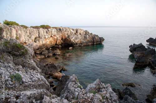Rocky and jaggy inlet along Marina di Camerota’s coastline, Italy