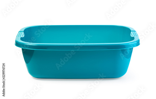 blue plastic wash bowl on a white background