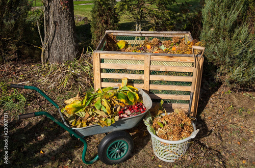 Image of compost bin in the autumn garden