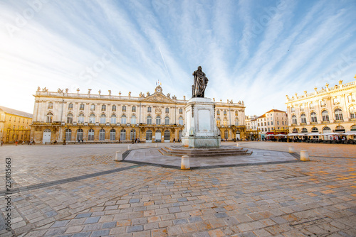 Morning view on the huge Stanislas square with monument in the old town of Nancy city, France