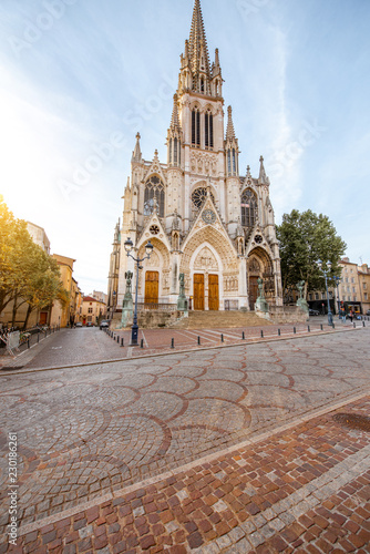 Morning view on the saint Epvre cathedral in Nancy city, France