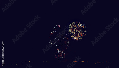 Fireworks at New Year or christmas with copy space - abstract holiday background