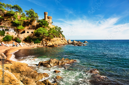 Beautiful summertime travel destination on Balearic coast of Spain, the town of Lloret de Mar
