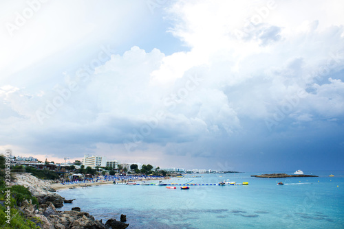 Protaras Cyprus Fig Tree Bay Beach. Cloudy Storm Sky.