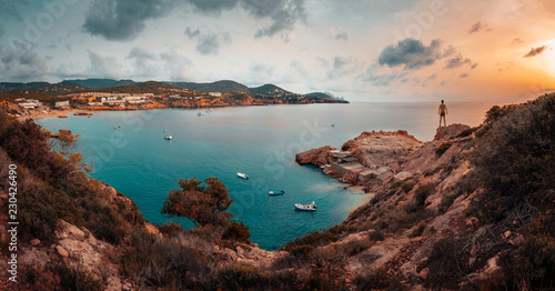 panoramic on the island of ibiza and its cliffs in an afternoon of contrasts and clouds