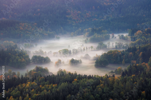 Foggy morning in Rudawy Janowickie, Silesia, Poland