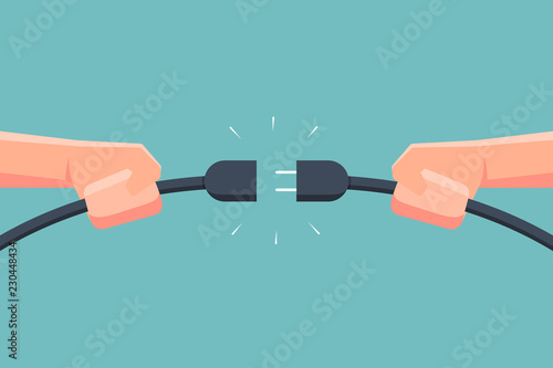 Hand holding connecting electric plug. Vector illustration