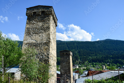 Mestia is a highland town in Svaneti region in the Caucasus Mountains, Georgia, It is dominated by stone defensive towers (Svan towers).